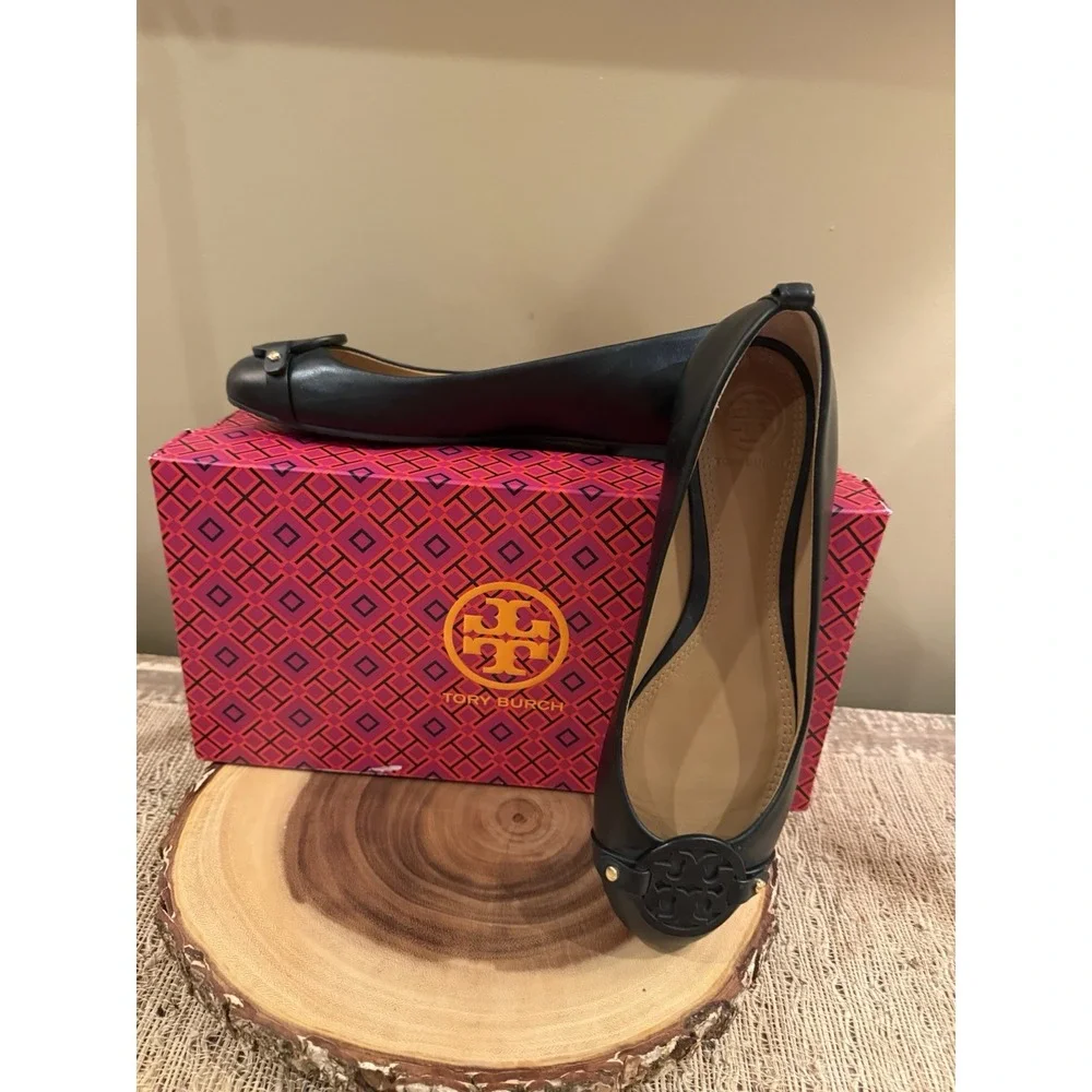 Tory Burch Women's Mini Miller Logo Matte Black Leather Flats Size US 8M